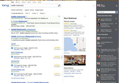 le nouveau visage de bing avec la barre 'sociale' à droite