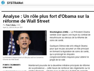 une page du site cnn traduite avec l'outil en ligne systranet