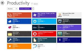 la catégorie 'productivité' de la boutique d'applications de windows 8 propose
