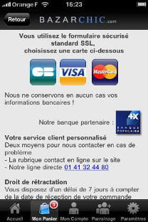 l'application iphone de bazarchic