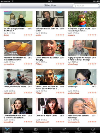 l'application youtube accessible depuis l'ipad