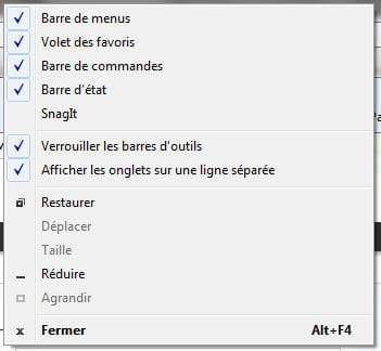 le menu de personnalisation de l'interface.
