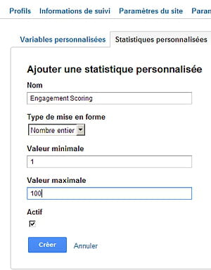 création d'une nouvelle statistique personnalisée dans universal analytics