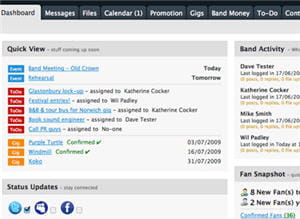 interface de gestion d'un groupe sur bandcentral.com