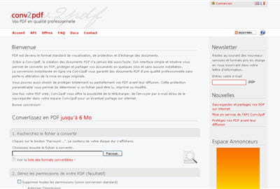 la page d'accueil du site
