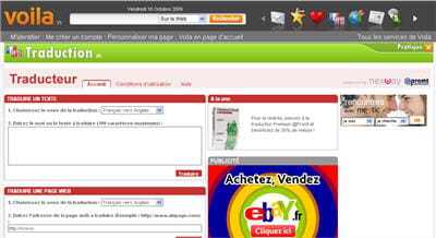 l'offre de traduction en ligne du site voila