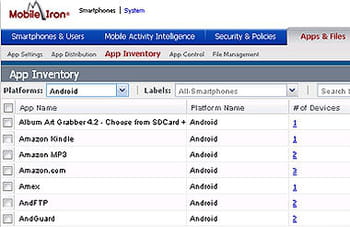 la console d'administration d'apps@works peut afficher l'inventaire des