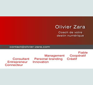 la carte de visite d'olivier zara synthétise sa mission, ses valeurs et