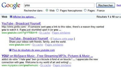 résultats de google pour la requête 'you'