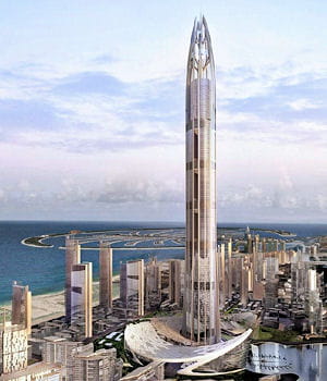 la construction de la tour nakheel, prévue pour atteindre la hauteur de 1 km,