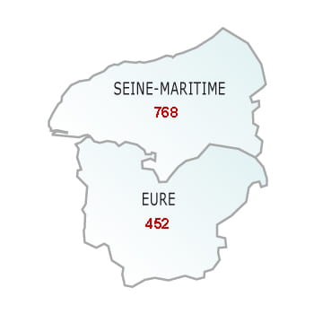 en rouge, le nombre de défaillances dans le département.