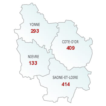 en rouge, le nombre de défaillances dans le département.