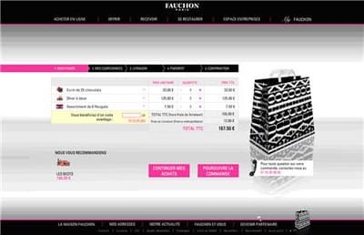 panier de commande sur le site de fauchon
