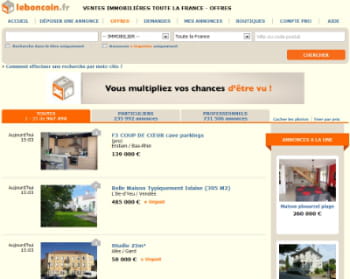 la catégorie 'immobilier' de leboncoin.fr arrive en tête avec 7,4 millions de