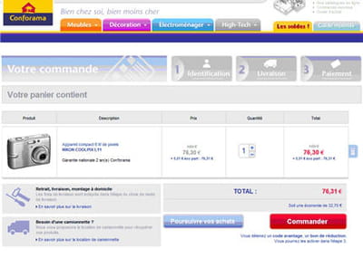panier de commande sur conforama.fr