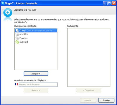 l'écran pour ajouter des membres à une discussion.