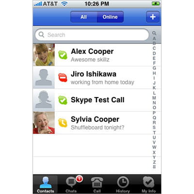 ses contacts skype sur iphone