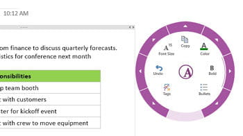 dans la nouvelle version de onenote, un menu 'radial' permet de rapidement
