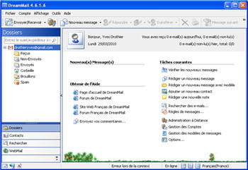 la gestion des comptes mails sous dreammail.