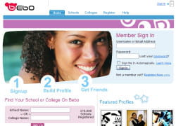 la page d'accueil de bebo en 2006