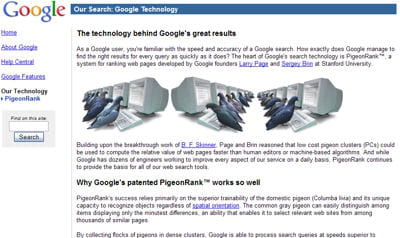 le pigeonrank, le secret de l'efficacité de google