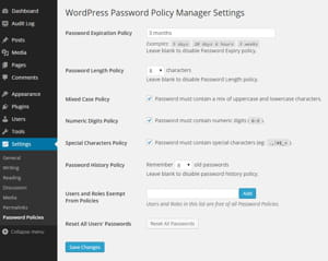 wordpress password policymanager, un exemple de plugin qui permet de renforcer