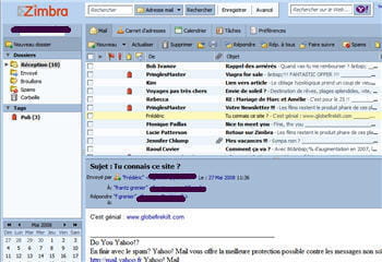interface d'accueil de zimbra