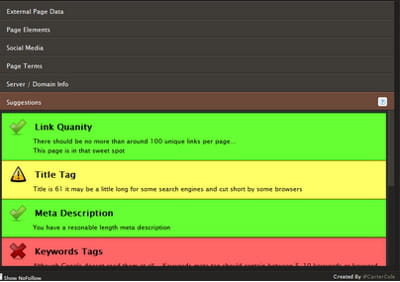 copie d'écran de seo site tools