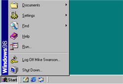 copie d'écran du menu démarrer sous windows 98