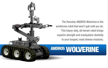 le robot wolverine, utilisé comme outil de déminage en terrain dangereux ou