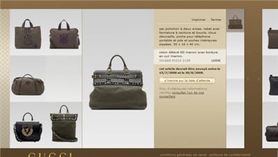 exemple d'une fiche produit de l'e-boutique gucci