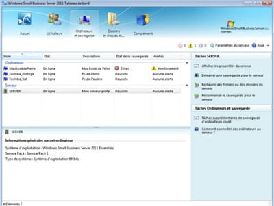 la console de gestion small business server