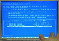 sur cet écran, on supprime toutes les partitions