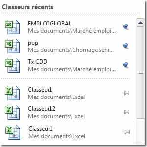 garder un fichier dans les classeurs récents.
