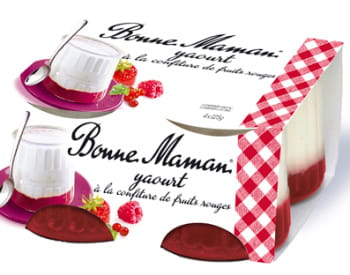 les yaourts à la confiture de fraise bonne maman.