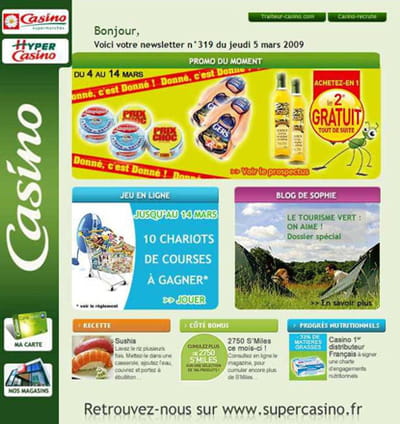 extrait de l'e-mailing de casino