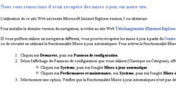 le message nous obligeant à utiliser ie pour accéder à windows update...