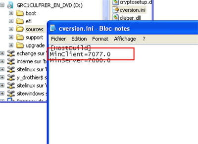 vérifier que la version minclient est égale à moins de 7100