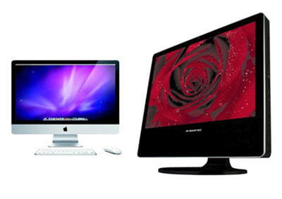 a gauche l'imac d'apple, à droite l'averatec pc