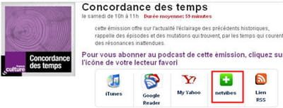 sur la page de podcasts de concordance des temps, on clique sur netvibes