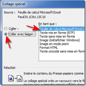 dans word, copier un tableau qui se mettra à jour.