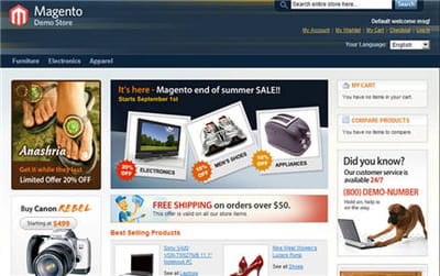 l'interface utilisateur de magento.