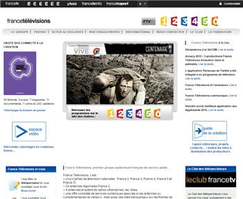 page d'accueil du site de france télévisions, qui fait partie des pages dont la
