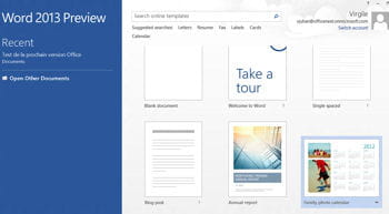 l'interface des logiciels de la suite office 2013 a été revue. ici, l'écran