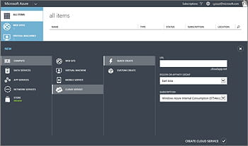 capture de l'interface azure cloud services.