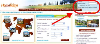 sur le site d'homelidays, les internautes doivent s'inscrire pour pouvoir