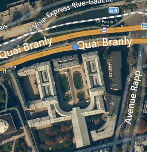 une vue aérienne du palais de l'alma, situé à paris au 11, quai branly.