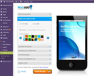 l'outil de personnalisation de wiziapp est intégré à wordpress.