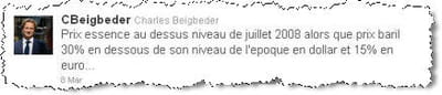 son tweet sur la hausse du pétrole.