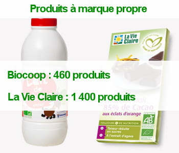 la vie claire dispose d'une gamme beaucoup plus large de produits à sa marque.